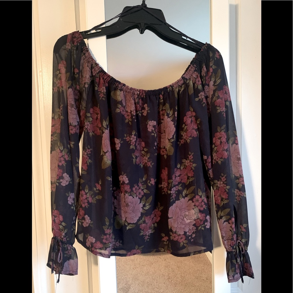 Flower print off the shoulder top